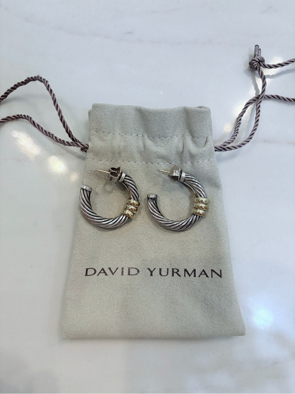 David Yurman Silver Hoop Earrings with Gold Accents